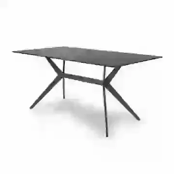 1.2m or 1.6m Black Sintered Stone Fixed Top Dining Table with Black X Frame Legs